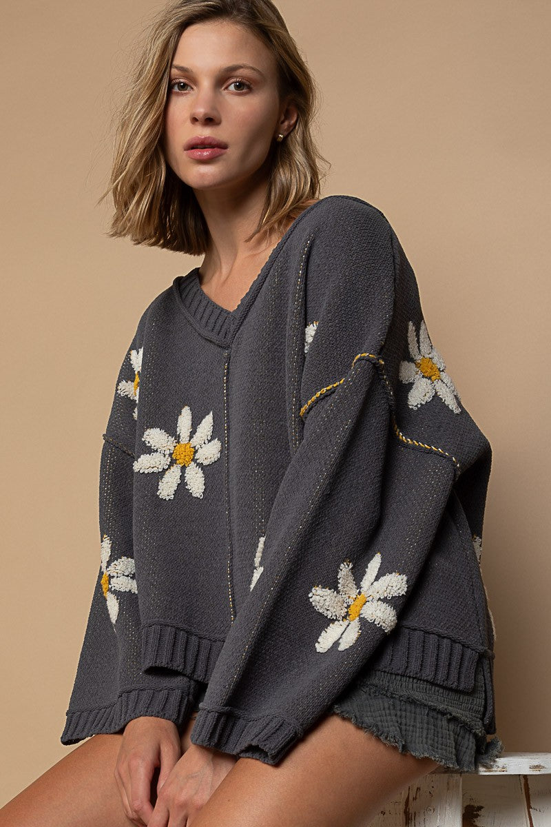 Relaxed fit Floral chenille sweater