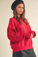 Load image into Gallery viewer, Cable sleeve sweater-Red
