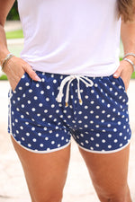 Load image into Gallery viewer, Navy polka Dot Everyday Shorts
