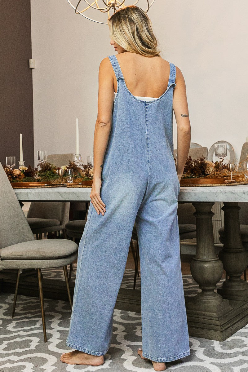 Washed Denim Overall Jumpsuit