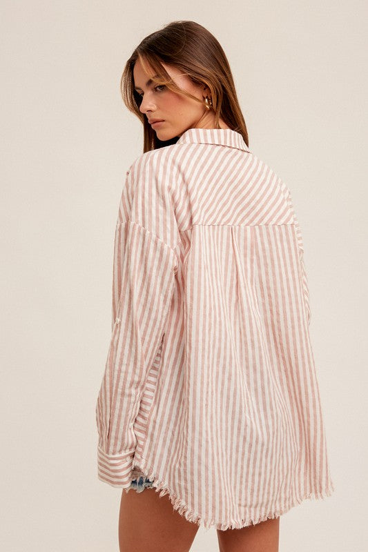 Loose Fit  Stripped Button Down- Mauve