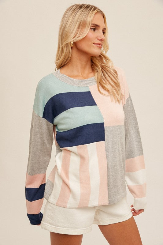 Mixed stripe color block sweater