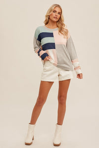 Mixed stripe color block sweater