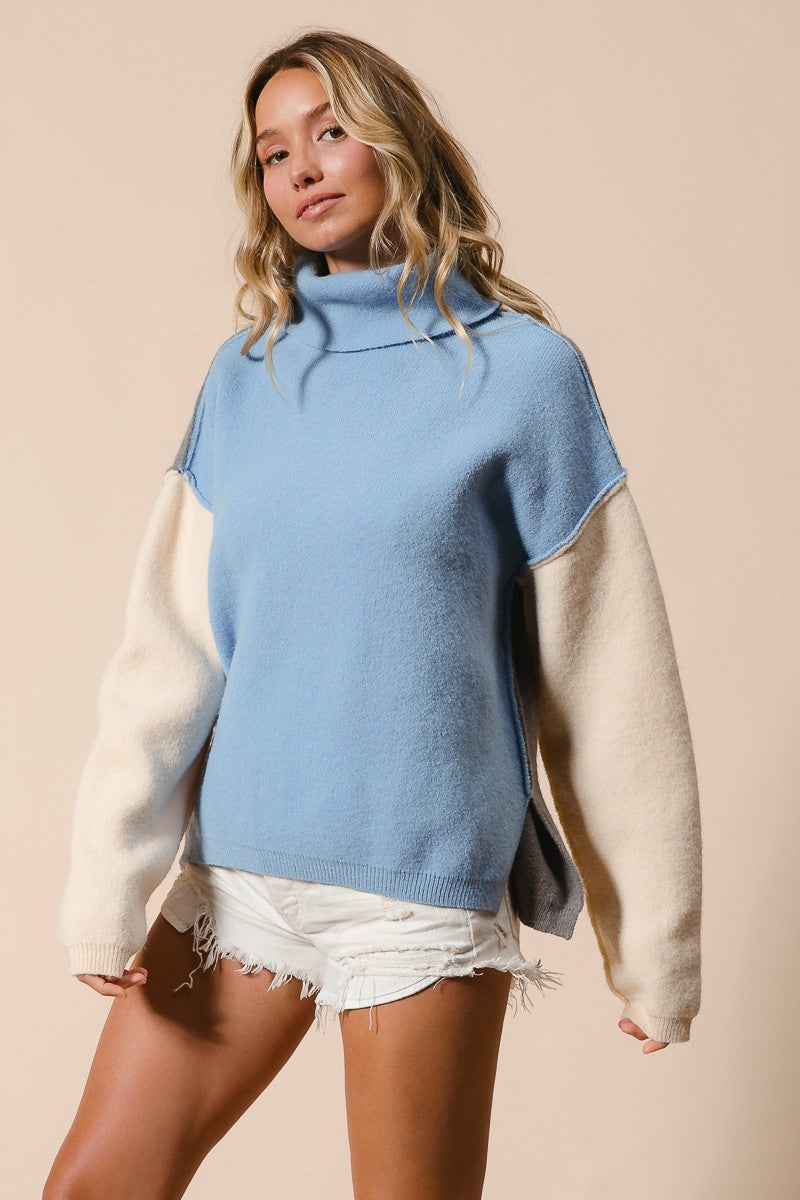 Turtleneck Color Block Sweater