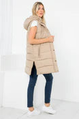 Puffer Vest with hood- Taupe