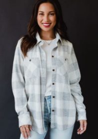 Light Grey & White Plaid Button Up