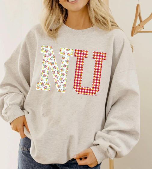 NE floral & plaid Crewneck