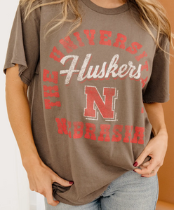 Nebraska Charcoal Thrifted Tee
