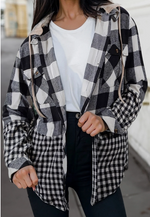 Load image into Gallery viewer, Plaid Patchwork Hooded Shacket
