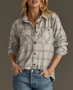 Comfort button up- Grey & White