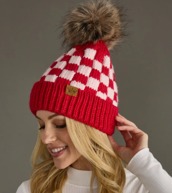 Checkered Pom Beanie