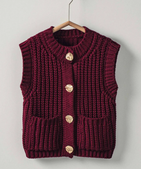 Knit Sweater Vest- Wine