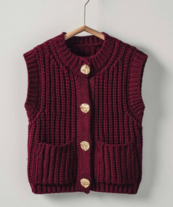 Knit Sweater Vest- Wine