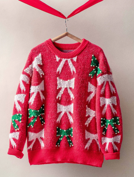 Holiday Bow & Pearl Sweater
