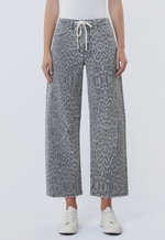 Load image into Gallery viewer, Drawstring Leopard Barrel Jeans
