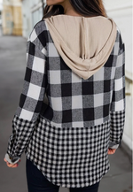 Load image into Gallery viewer, Plaid Patchwork Hooded Shacket

