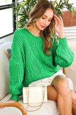 Load image into Gallery viewer, Cable Knit Detail Sweater-Green

