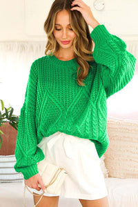 Cable Knit Detail Sweater-Green