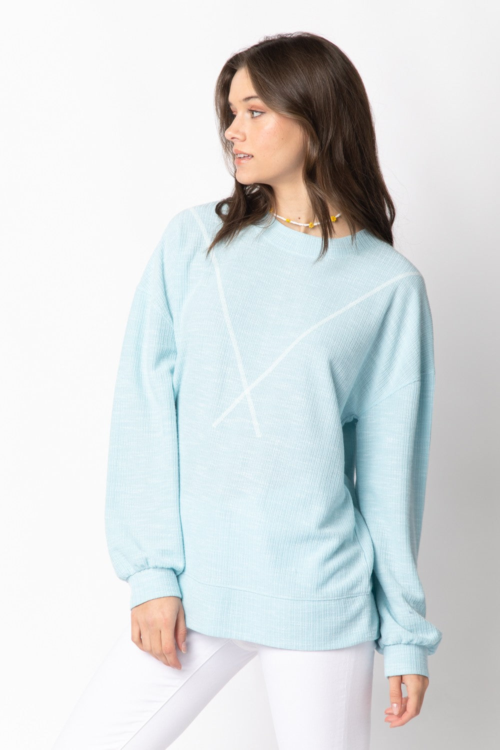 Long Sleeve Ribbed Pullover- Blue