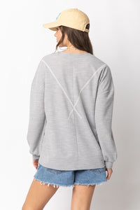 Long Sleeve Ribbed Pullover-Grey