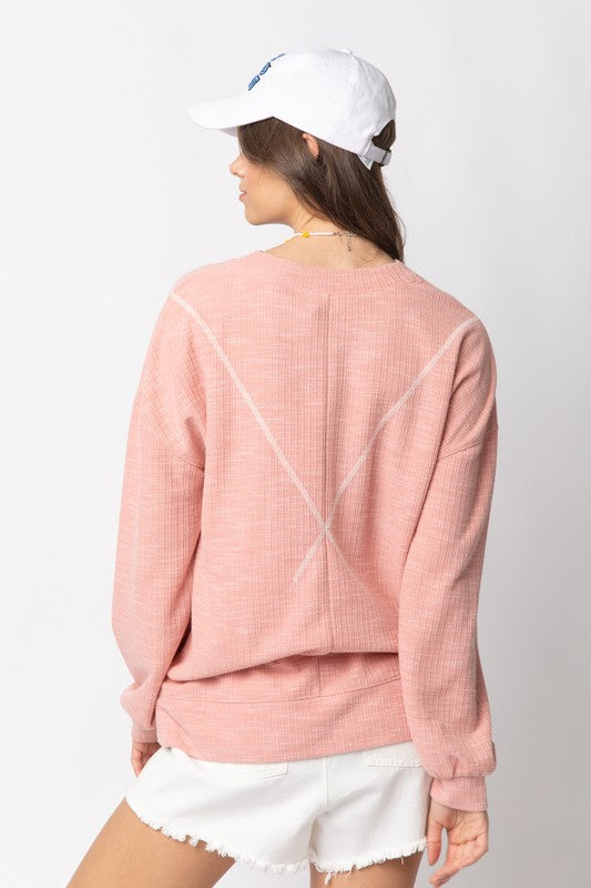 Long Sleeve Ribbed Pullover-Mauve