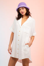 Load image into Gallery viewer, Cutout Mini Shirt Dress- White
