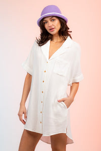 Cutout Mini Shirt Dress- White