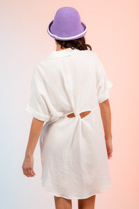 Cutout Mini Shirt Dress- White