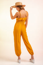 Load image into Gallery viewer, Gathered Waist Jumpsuit- Mustard
