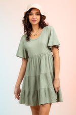 Load image into Gallery viewer, Short Sleeve Mini Dress Sage
