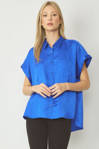 Solid Satin Button Down-Royal
